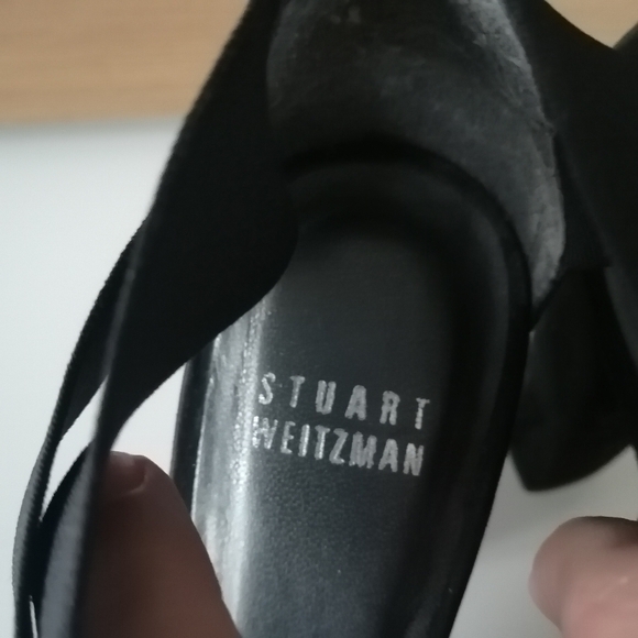 Stuart Weitzman Black Suede Elastic Criss Cross Strap Block Heel Sandals 5.5 - Picture 11 of 17